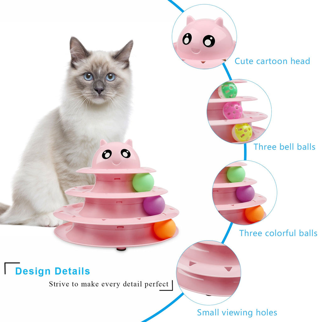 UPSKY Cat Toy Roller 3-Level Turntable Cat Toys Balls with Six Colorful Balls Interactive Kitten Fun Mental Physical Exercise Puzzle Kitten Toys