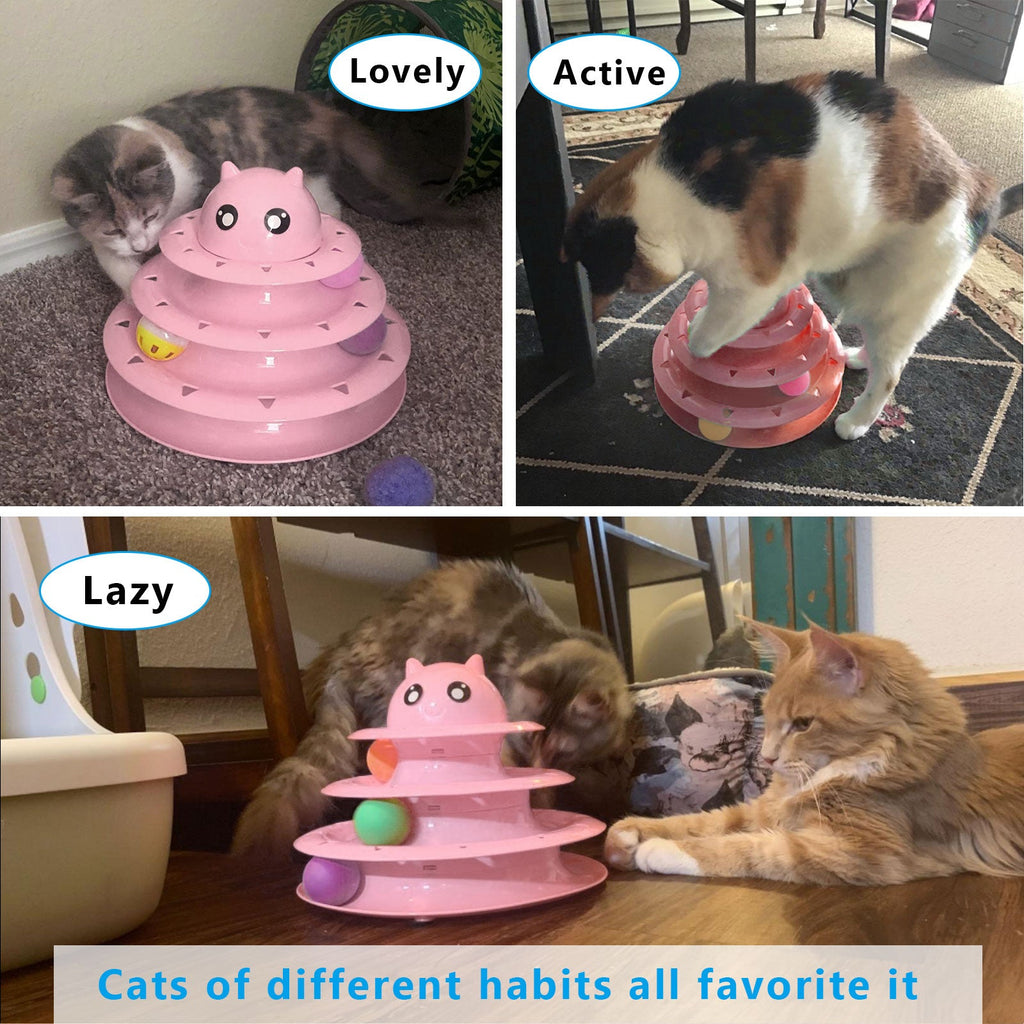 UPSKY Cat Toy Roller 3-Level Turntable Cat Toys Balls with Six Colorful Balls Interactive Kitten Fun Mental Physical Exercise Puzzle Kitten Toys