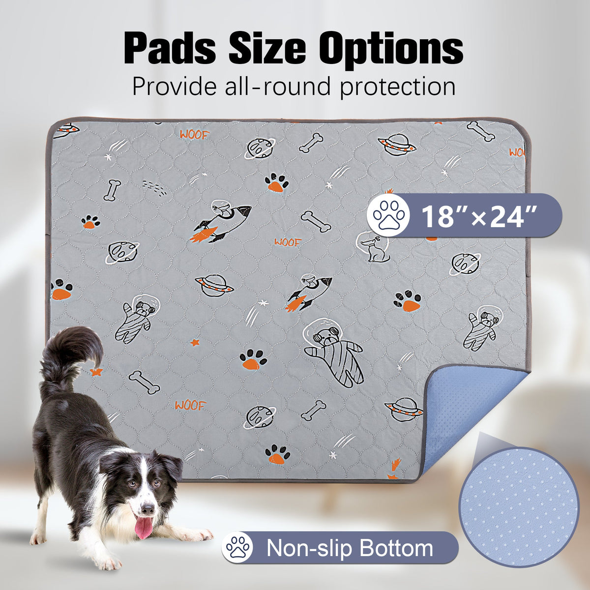 UPSKY Washable Super Absorbent Waterproof Leakproof Potty Training Space Themed Dog Pee Pads, Grey