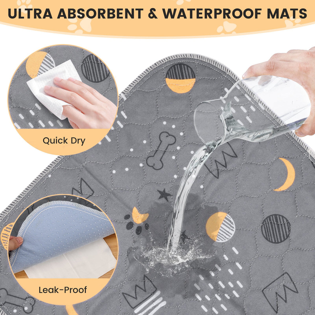 UPSKY Washable Non-Slip Fast Absorbent Dog Pee Pads, 2 count, Grey