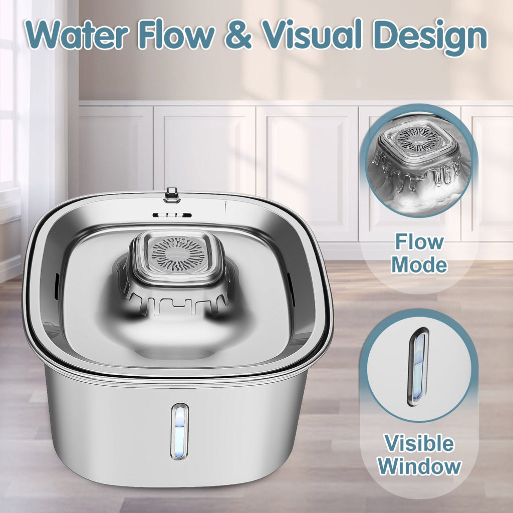 UPSKY Cat Fountain Stainless Steel 100 oz/3 L Cat Fountain Suitable for Drinking Pet Fountain Suitable for Cats Indoor Metal Automatic Dog Water Dispenser Cat Feeding with Water Level Window