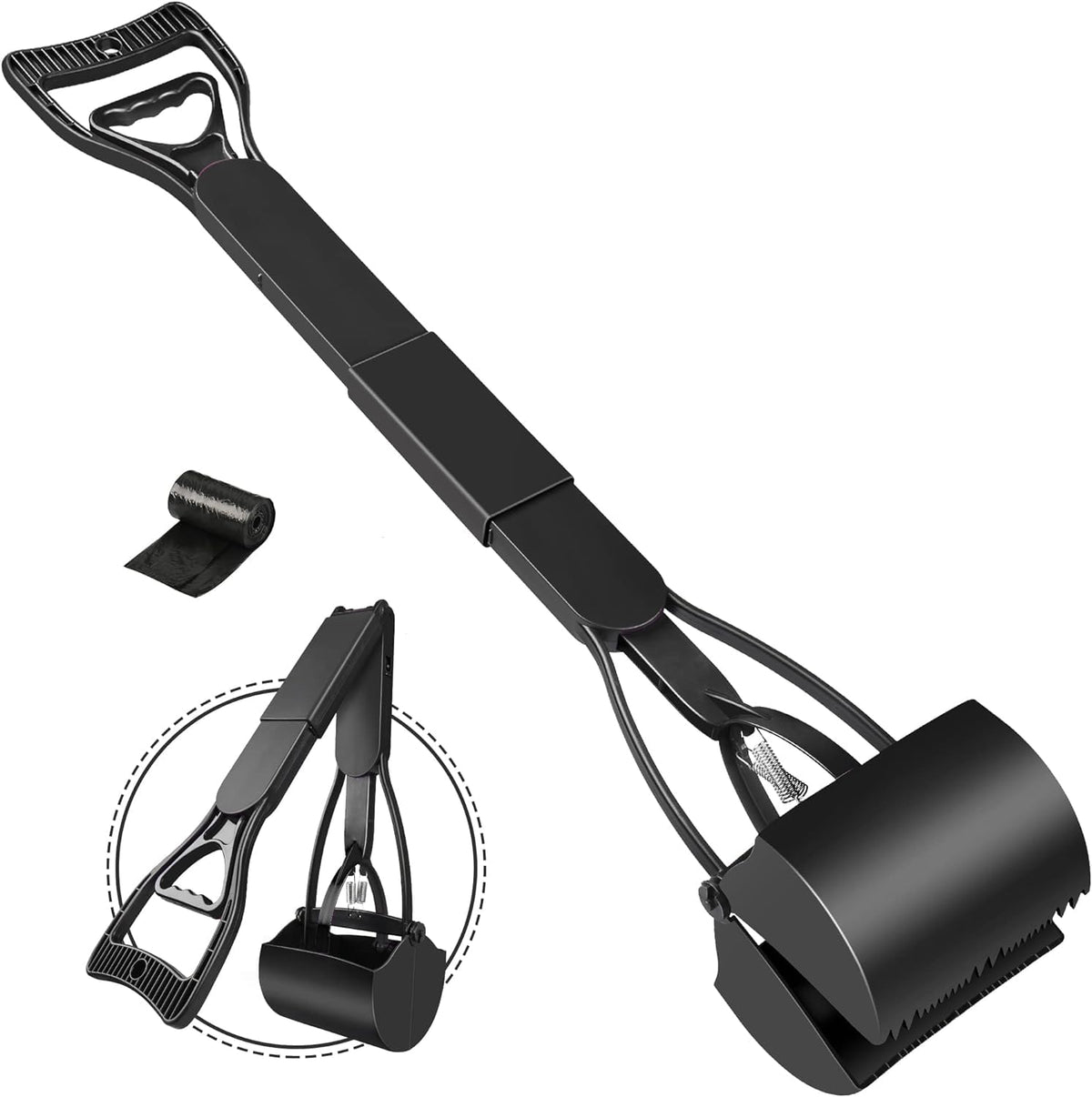 UPSKY 32'' Pooper Scooper for Large Small Dogs, Long Handle Dog Poop Scooper with Waste Bags, Portable Dog Poop Pick Up Tool, Folding Poop Scoop for Yard, Grass, Dirt, Gravel