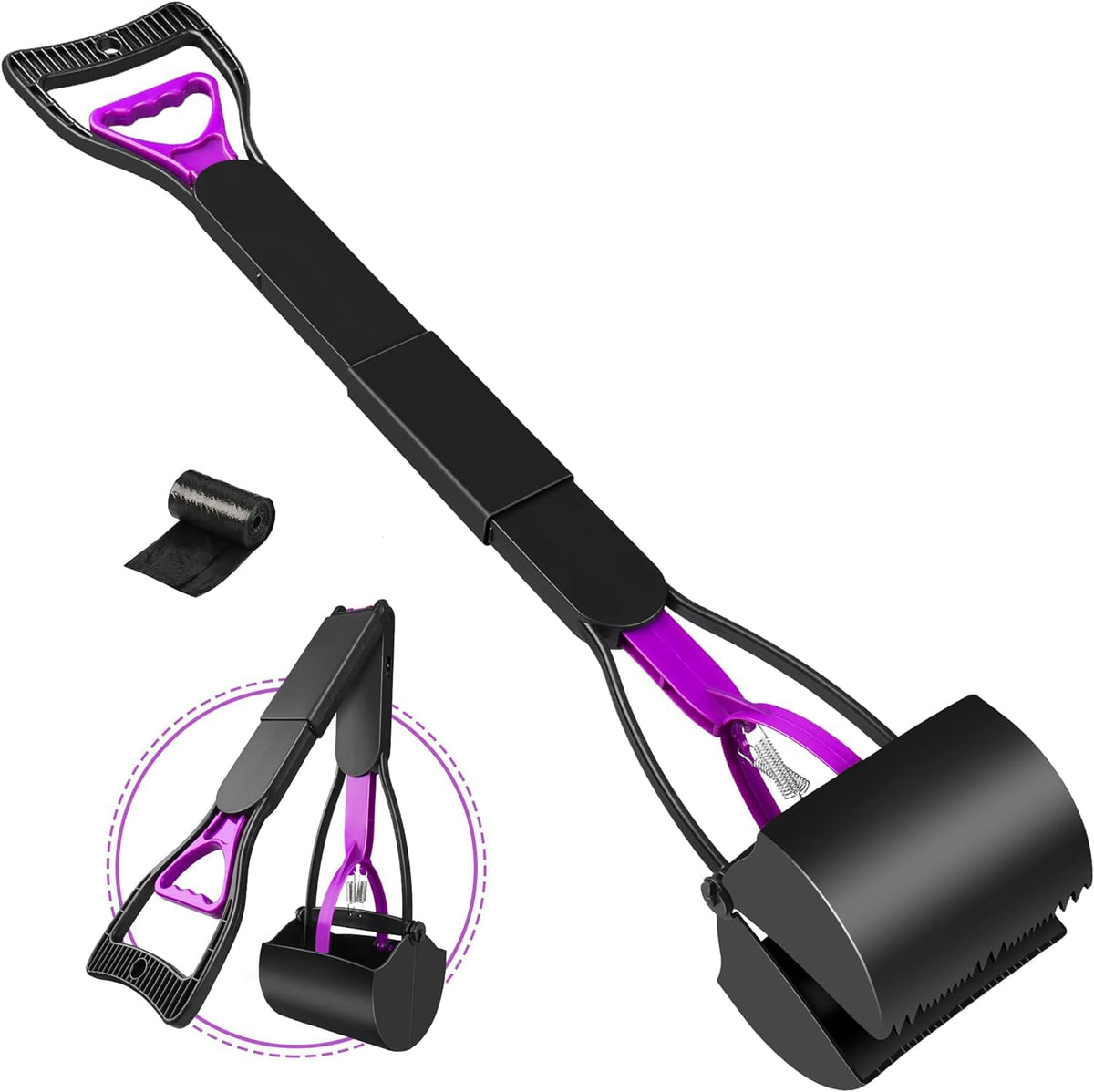 UPSKY 32'' Pooper Scooper for Large Small Dogs, Long Handle Dog Poop Scooper with Waste Bags, Portable Dog Poop Pick Up Tool, Folding Poop Scoop for Yard, Grass, Dirt, Gravel Black