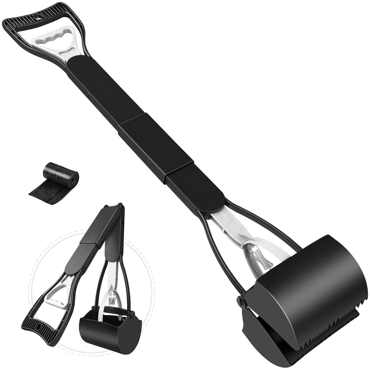 UPSKY 32'' Pooper Scooper for Large Small Dogs, Long Handle Dog Poop Scooper with Waste Bags, Portable Dog Poop Pick Up Tool, Folding Poop Scoop for Yard, Grass, Dirt, Gravel Blue