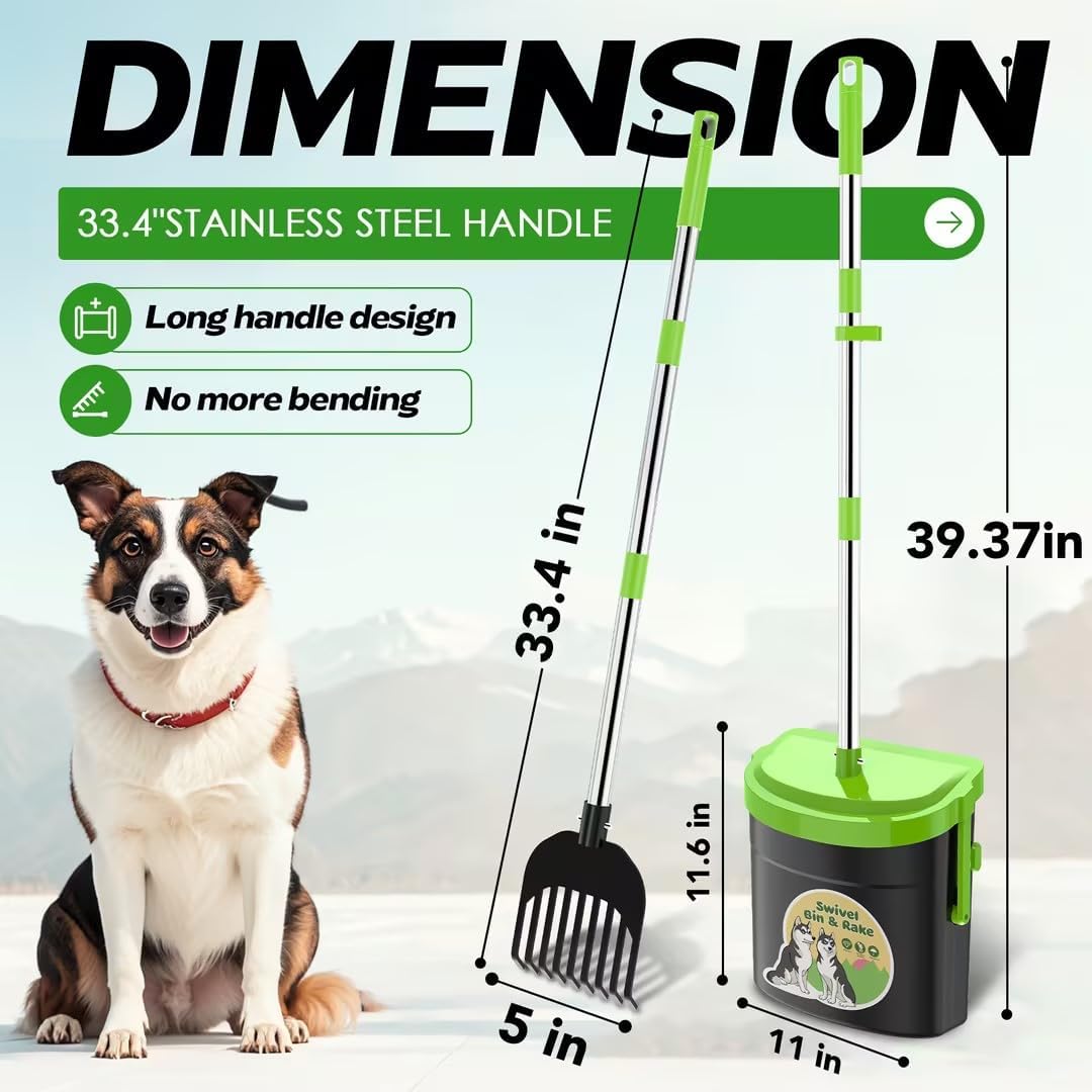 UPSKY Slow Feeder Dog Bowl, 2-in-1 Raised Dog Bowl with Anti-Choking Maze Puzzle, Dog Pooper Scooper Swivel Bin & Rake Kit with 100 Waste Bags