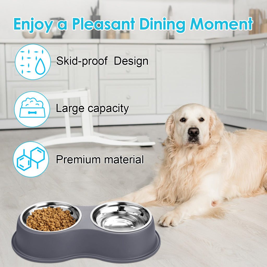 UPSKY Non-Slip Resin Station Skid-Proof Stainless Steel Dog & Cat Water & Food Bowls, Grey, 60-oz
