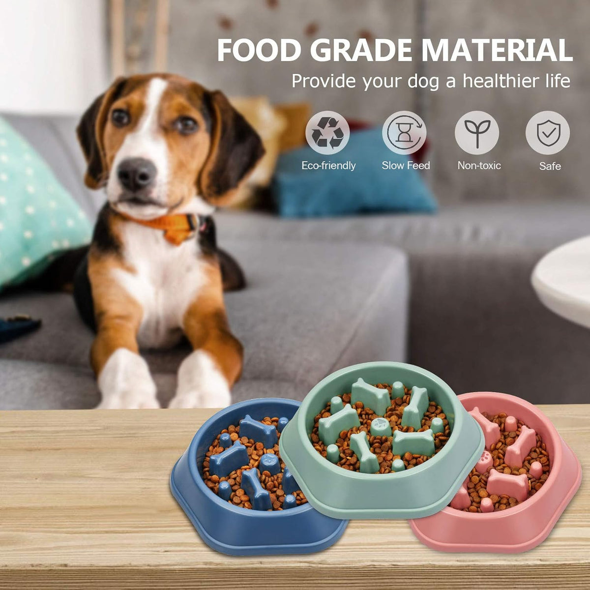 UPSKY Slow Feeder Dog Bowl and Elevated Dual Pet Bowls Set with Stand, Anti-Choking Interactive Puzzle Bowl and Raised Stainless Steel Food & Water Bowls for Small to Medium Dogs and Cats