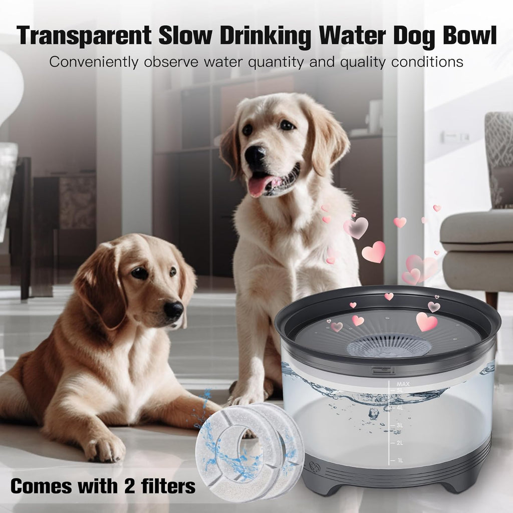 UPSKY 5.5L Dog Water Bowl,186oz Large Capacity, No Spill Anti-Slip Slow Drinking Pet Feeder for Messy Drinkers