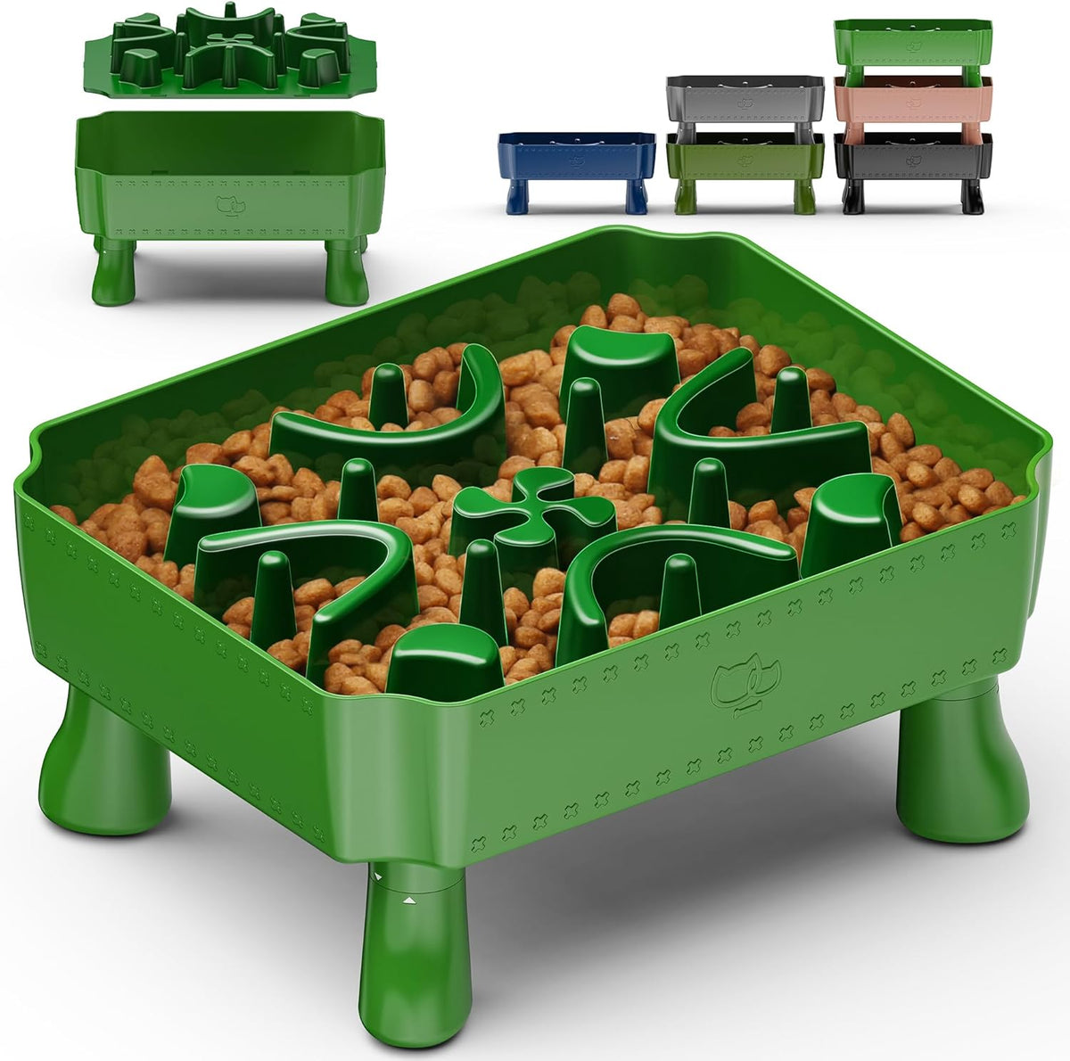 UPSKY Slow Feeder Dog Bowl, 2-in-1 Raised Dog Bowl with Anti-Choking Maze Puzzle, 2-6 Cups Pet Food for Small & Medium Breeds, Interactive Pet Feeder to Slow Eating, Reduce Boredom Fruit Green