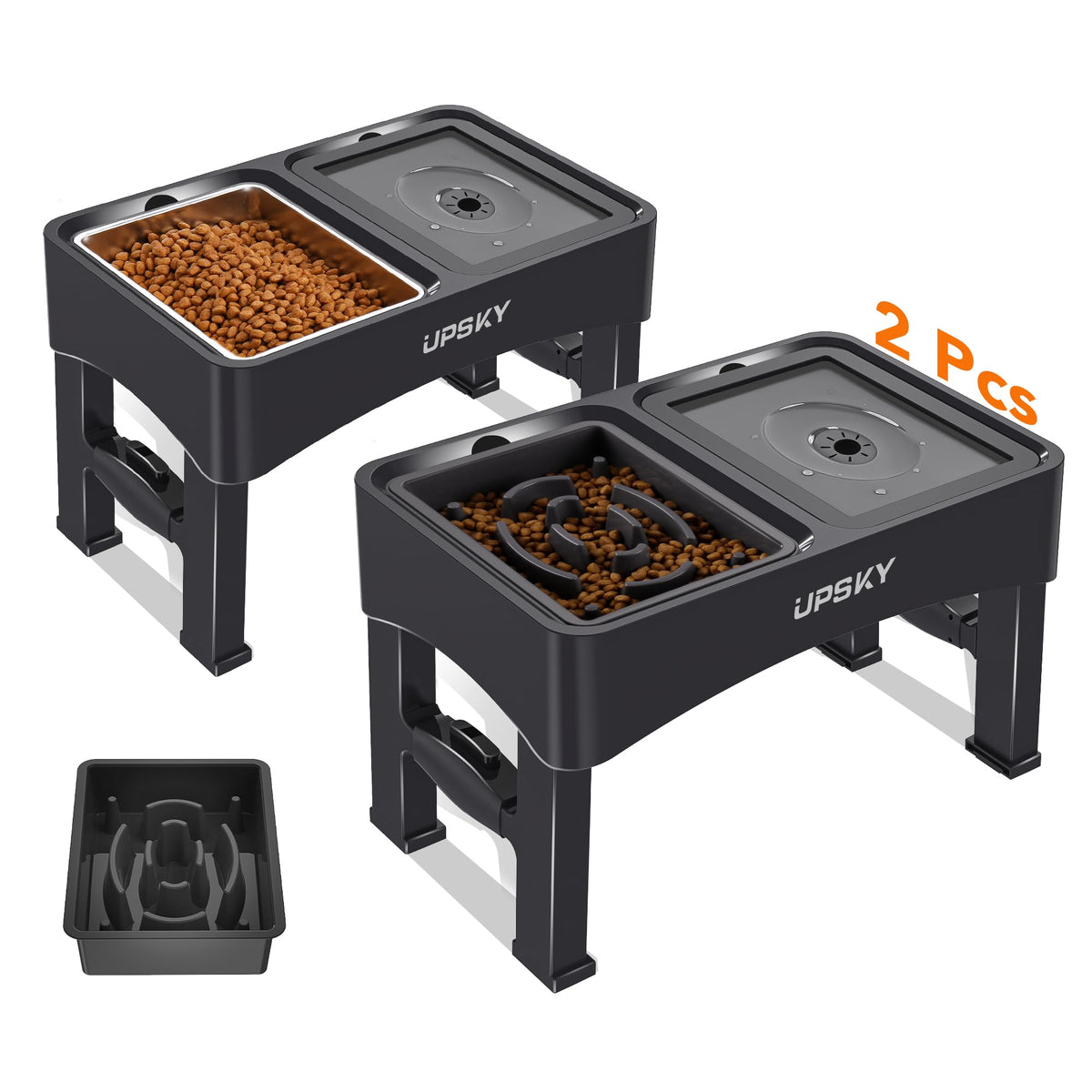 UPSKY 2-in-1 Elevated Dog Bowls Slow Feeder, 4 Height Adjustable Raised Bowl Stand, No Spill Dog Water Bowls, Anti-Slip Food and Water Bowls for Small Medium Dogs(Not Include Stainless Steel Bowl)