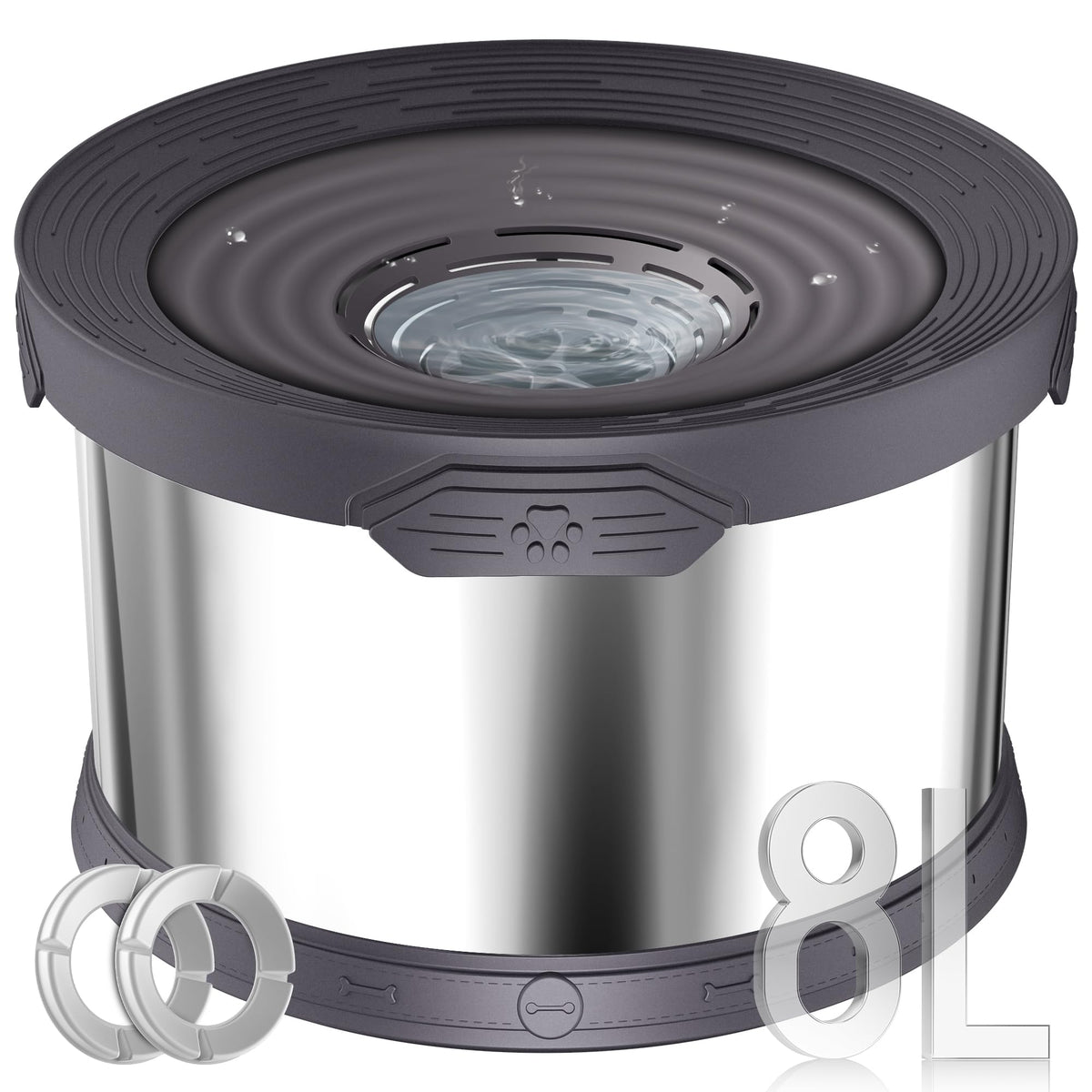 UPSKY Dog Water Bowl No Spill 10L Stainless Steel, 2.6 Gallon Large Capacity Spill-Proof Dog Bowls, Non-Slip Slow Drinking Anti-Splash Bowl for Large Messy Drinkers, No Mess Indoor/Outdoor Use, Gray