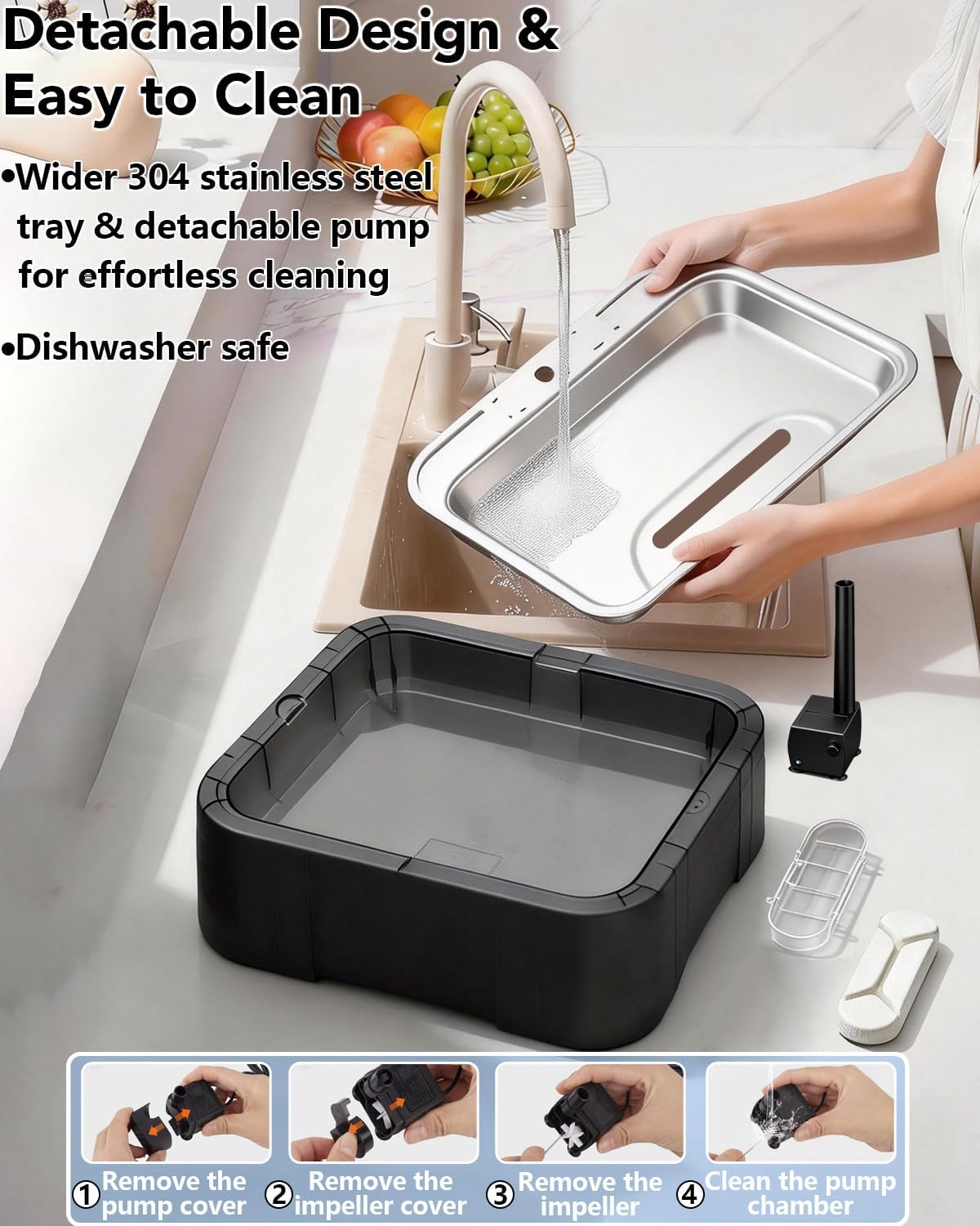 UPSKY Cat Water Fountain, 2.25Gal/8.5L Large Capacity Pet Water Dispenser, Ultra Quiet 304 Stainless Steel Drinking Tray for Large Cats, Dogs & Multi-Pet Indoor Use, Anti-Clog Pump with 4 Filters
