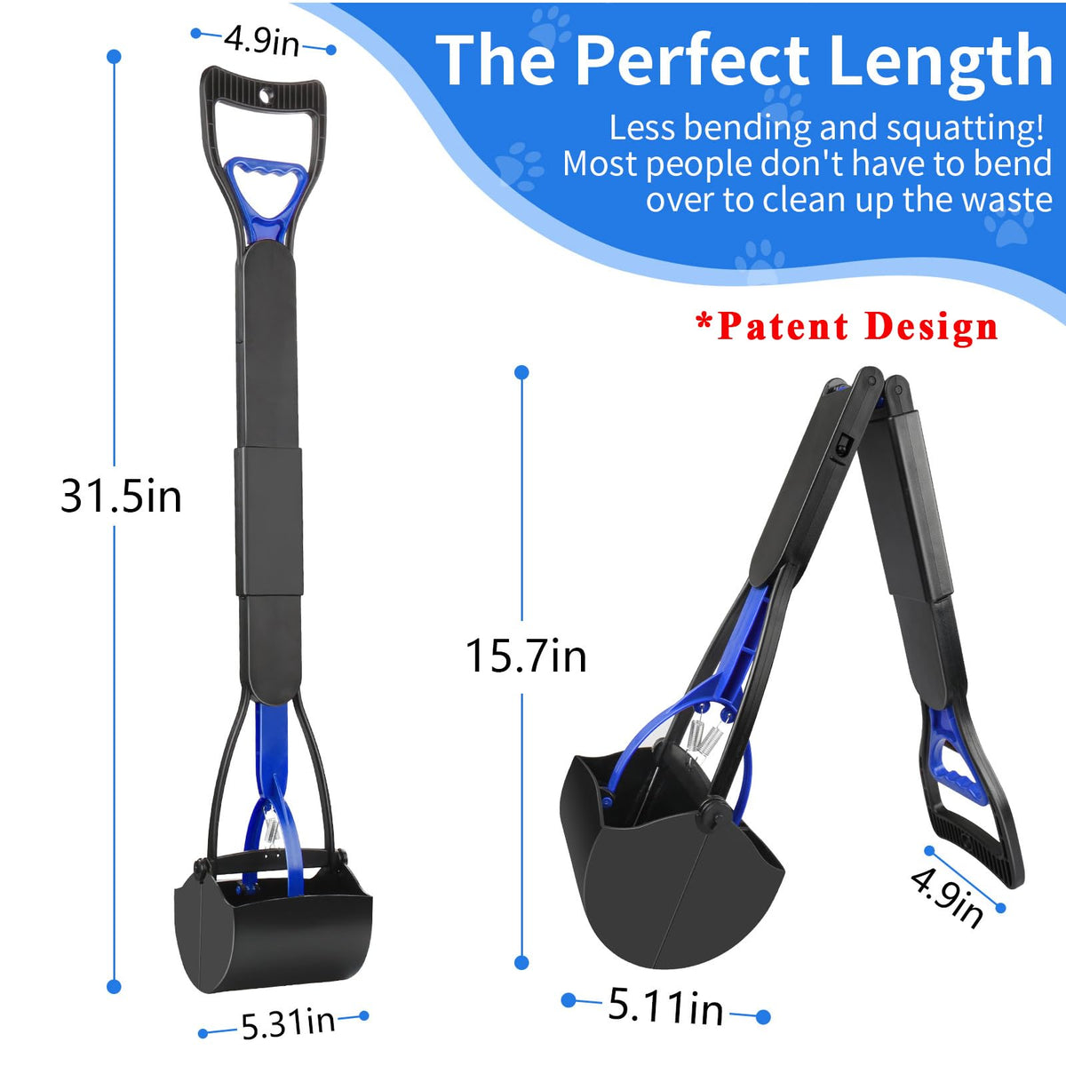 UPSKY 32'' Pooper Scooper for Large Small Dogs, Long Handle Dog Poop Scooper with Waste Bags, Portable Dog Poop Pick Up Tool, Folding Poop Scoop for Yard, Grass, Dirt, Gravel Black