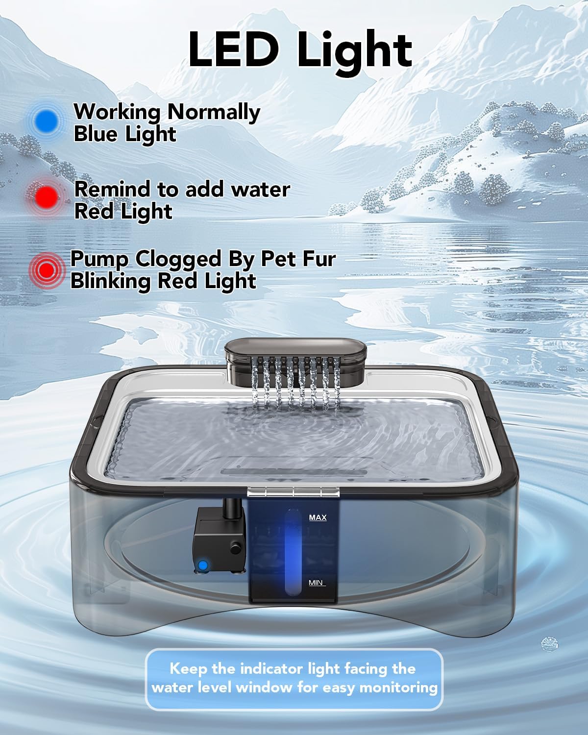 UPSKY Cat Water Fountain, 2.25Gal/8.5L Large Capacity Pet Water Dispenser, Ultra Quiet 304 Stainless Steel Drinking Tray for Large Cats, Dogs & Multi-Pet Indoor Use, Anti-Clog Pump with 4 Filters