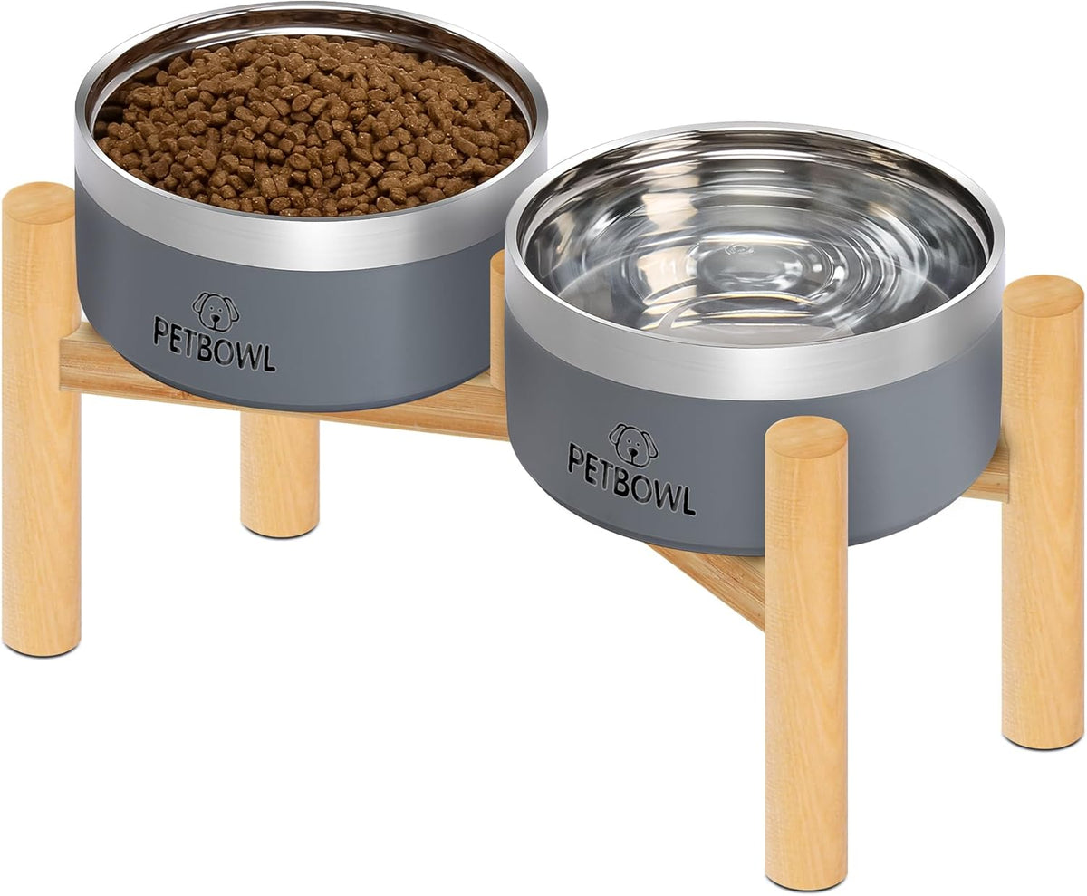 UPSKY Slow Feeder Dog Bowl and Elevated Dual Pet Bowls Set with Stand, Anti-Choking Interactive Puzzle Bowl and Raised Stainless Steel Food & Water Bowls for Small to Medium Dogs and Cats