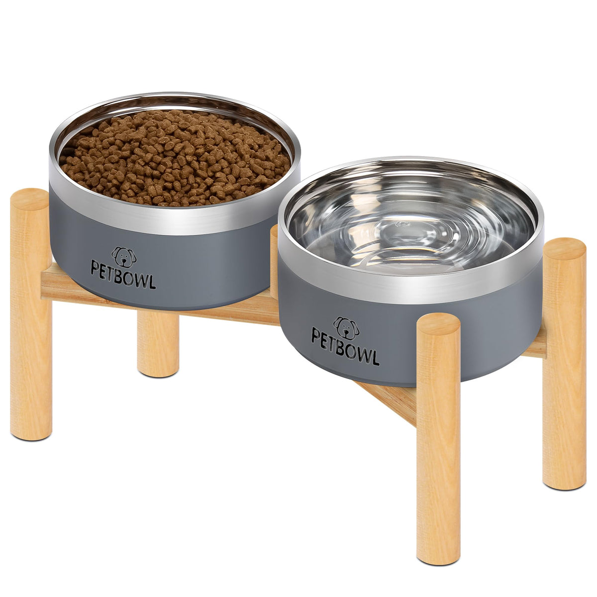 UPSKY Elevated Dog Bowls – 27oz Stainless Steel Anti-Spill Set with Wooden Stand, Double Raised Bowls for Small/Medium Dogs to Reduce Neck Strain & Improve Digestion