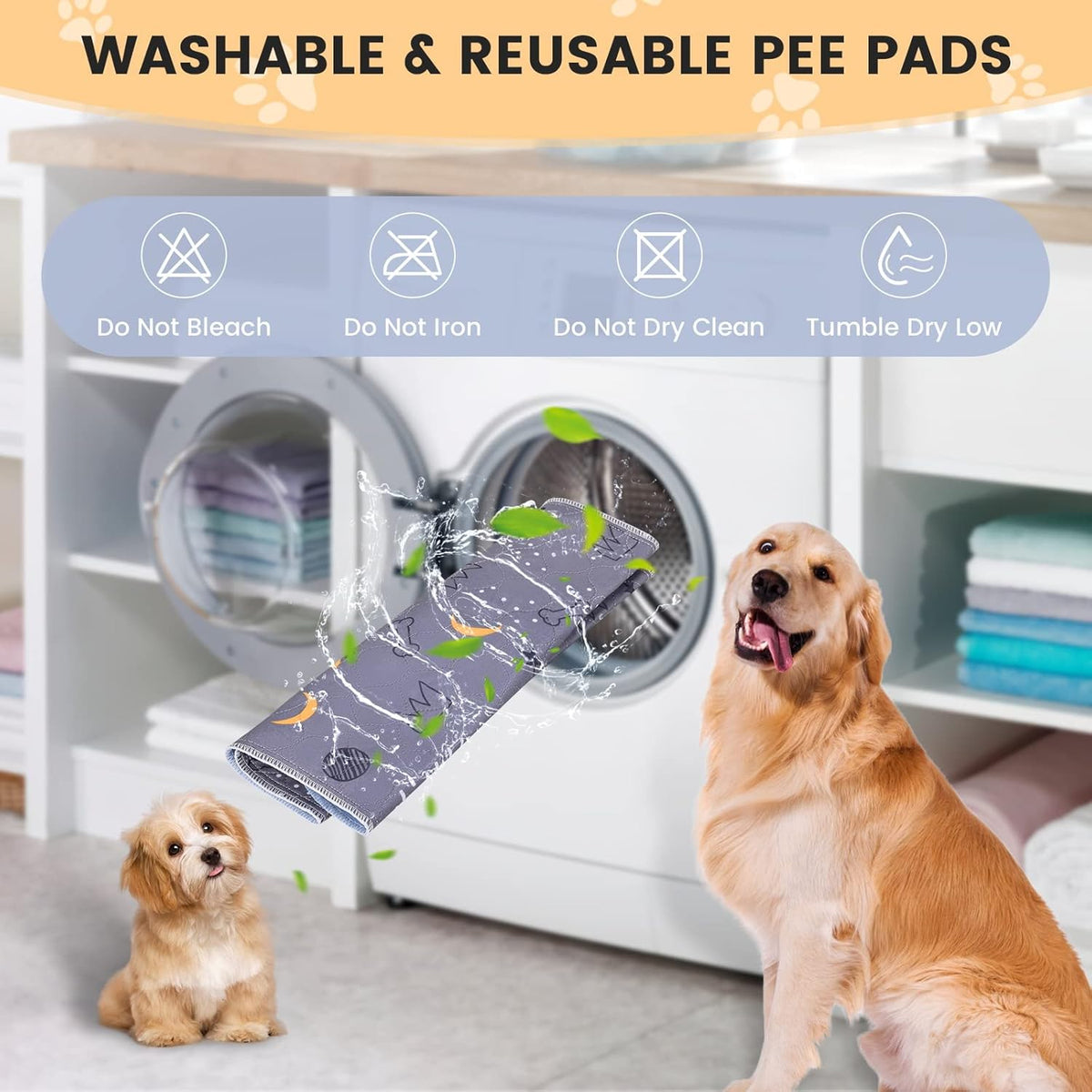 UPSKY Washable Pee Pads for Dogs 2 Pack 36” x 48” Reusable Puppy Pads Waterproof Pet Training Pads, Non-Slip Dog Mats Fast Absorbent Whelping Pads for Playpen, Potty, Crate, Bed