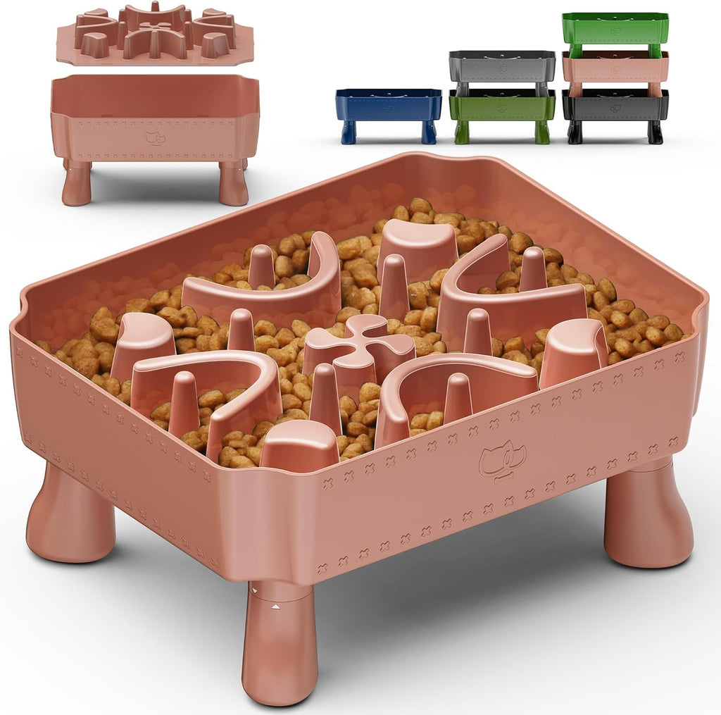 UPSKY Slow Feeder Dog Bowl, 2-in-1 Raised Dog Bowl with Anti-Choking Maze Puzzle, 2-6 Cups Pet Food for Small & Medium Breeds, Interactive Pet Feeder to Slow Eating, Reduce Boredom Pink