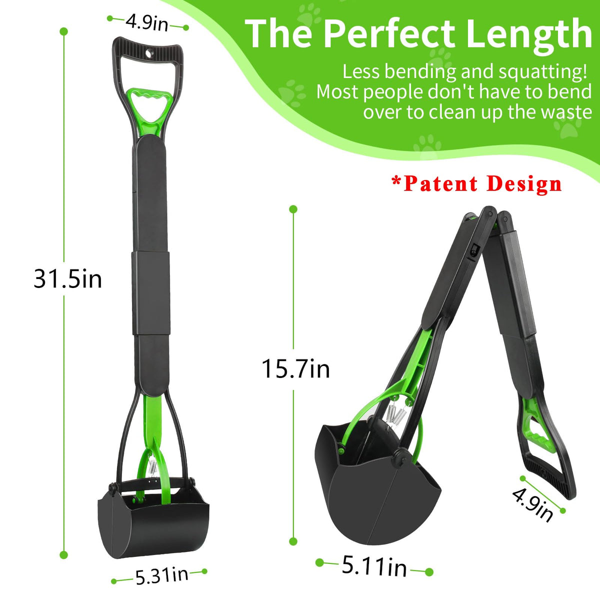 UPSKY 32'' Pooper Scooper for Large Small Dogs, Long Handle Dog Poop Scooper with Waste Bags, Portable Dog Poop Pick Up Tool, Folding Poop Scoop for Yard, Grass, Dirt, Gravel Black
