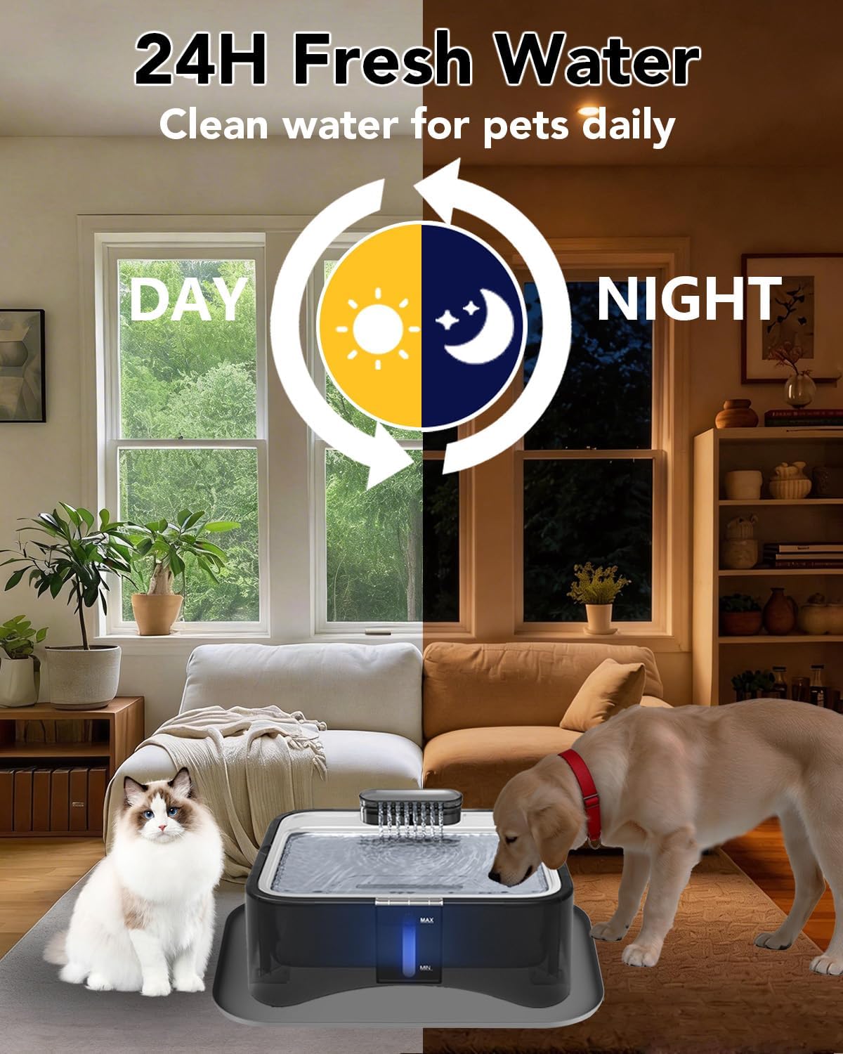 UPSKY Cat Water Fountain, 2.25Gal/8.5L Large Capacity Pet Water Dispenser, Ultra Quiet 304 Stainless Steel Drinking Tray for Large Cats, Dogs & Multi-Pet Indoor Use, Anti-Clog Pump with 4 Filters