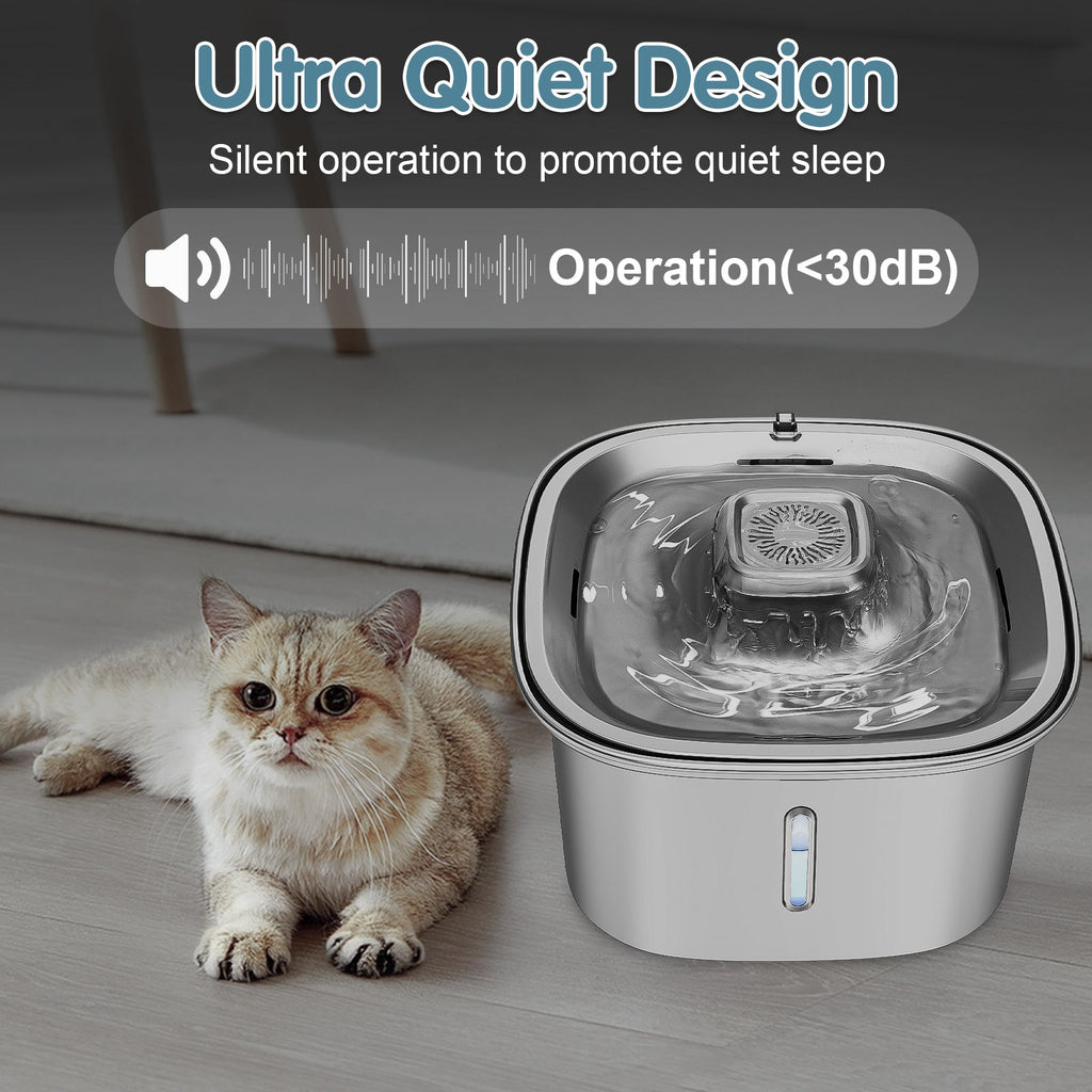 UPSKY Cat Fountain Stainless Steel 100 oz/3 L Cat Fountain Suitable for Drinking Pet Fountain Suitable for Cats Indoor Metal Automatic Dog Water Dispenser Cat Feeding with Water Level Window