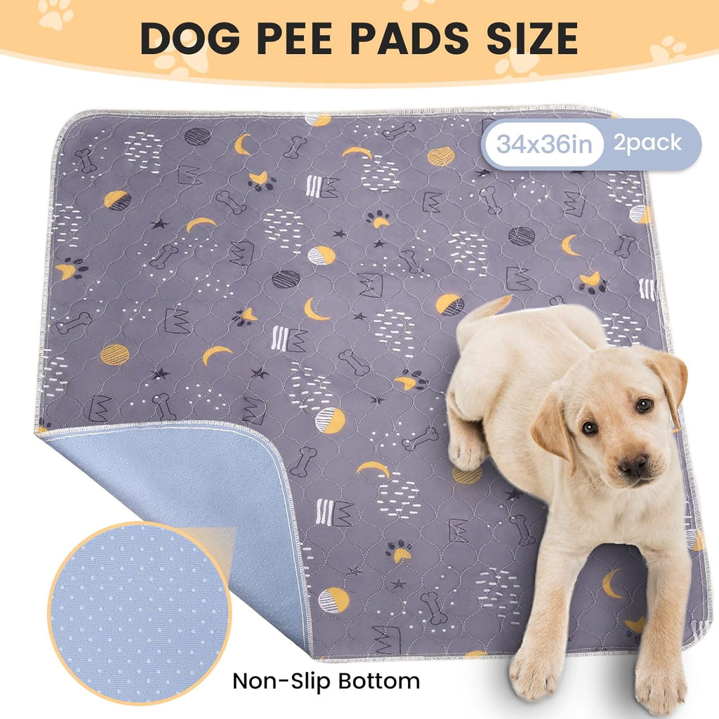 UPSKY Washable Pee Pads for Dogs 2 Pack 34" x 36" Reusable Puppy Pads Waterproof Pet Training Pads, Non-Slip Dog Mats Fast Absorbent Whelping Pads for Playpen, Potty, Crate, Bed