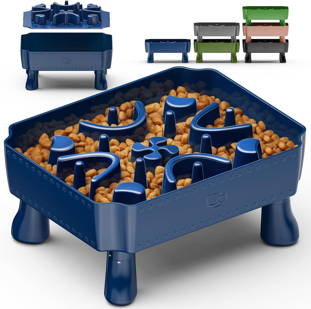 UPSKY Slow Feeder Dog Bowl, 2-in-1 Raised Dog Bowl with Anti-Choking Maze Puzzle, Elevated Dog Bowls, Stainless Steel Anti-Spill Pet Bowl Set with Wooden Stand