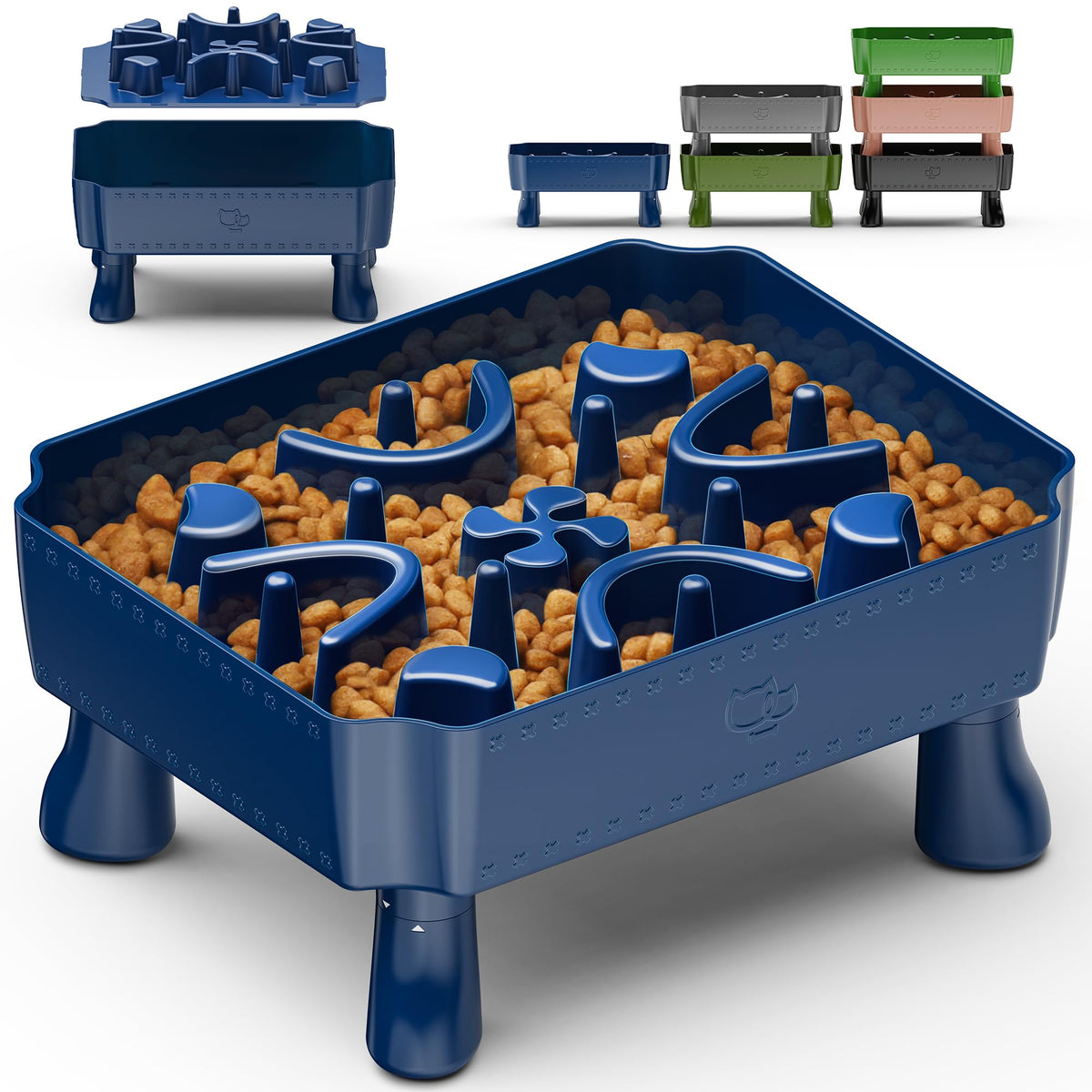 UPSKY Slow Feeder Dog Bowl, 2-in-1 Raised Dog Bowl with Anti-Choking Maze Puzzle, 2-6 Cups Pet Food for Small & Medium Breeds, Interactive Pet Feeder to Slow Eating, Reduce Boredom Grey
