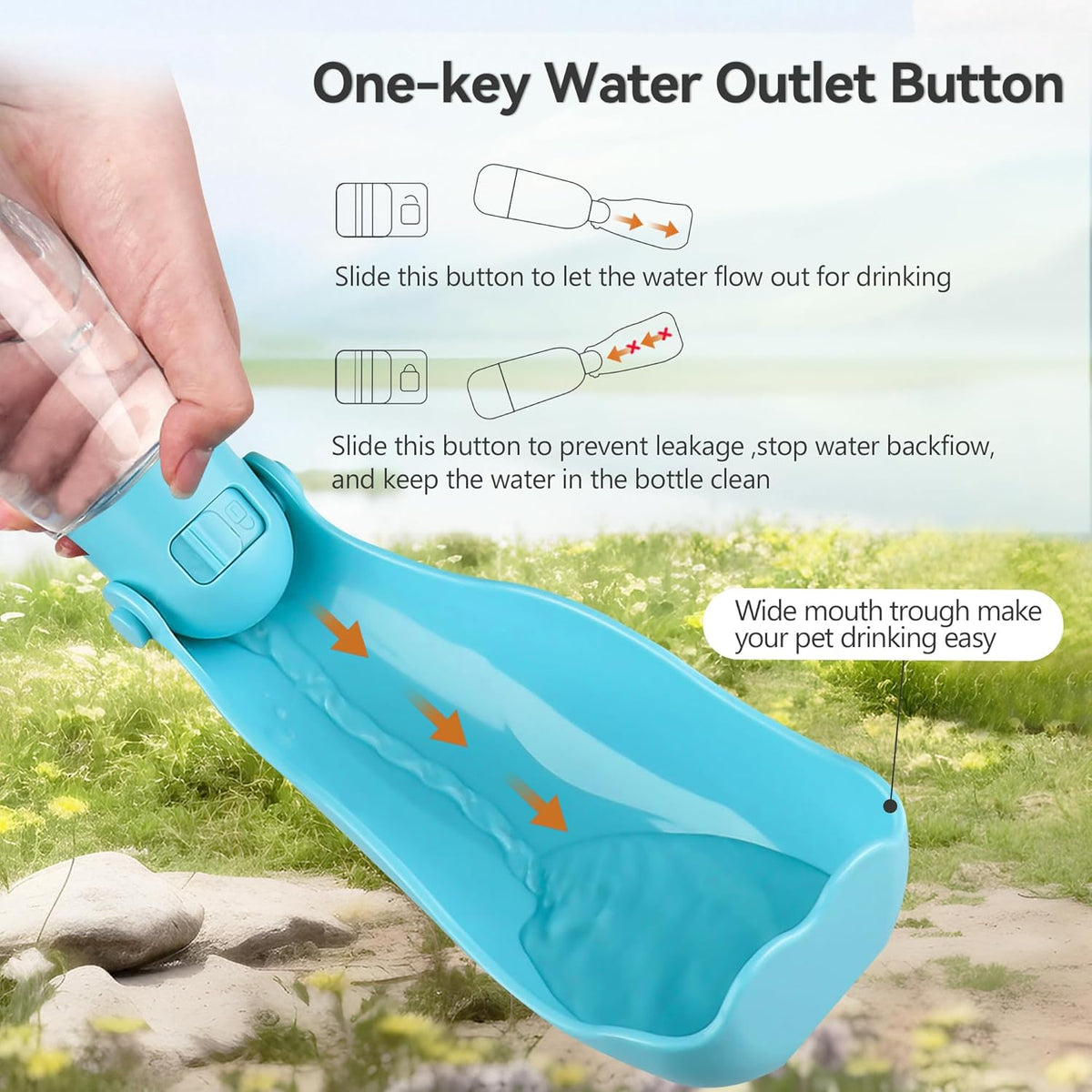 UPSKY Dog Water Bottle | Portable & Foldable Dog Water Bottle | 3-in-1 Portable Pet Water Dispenser with Food Container & Poop Scooper for Outdoor Walking, Hiking & Travel,14.2oz(Blue)