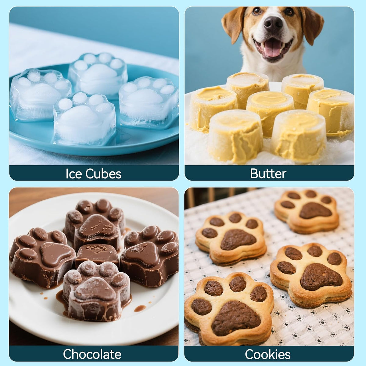 UPSKY 2PCS Dogs Treat Molds, Silicone Dog Treat Ice Cube Trays for Freezer, Reusable Ice Molds for Frozen Treats, Fits Most Dog Water Bowls, for Peanut Butter, Yogurt, Fruit, Broth & More