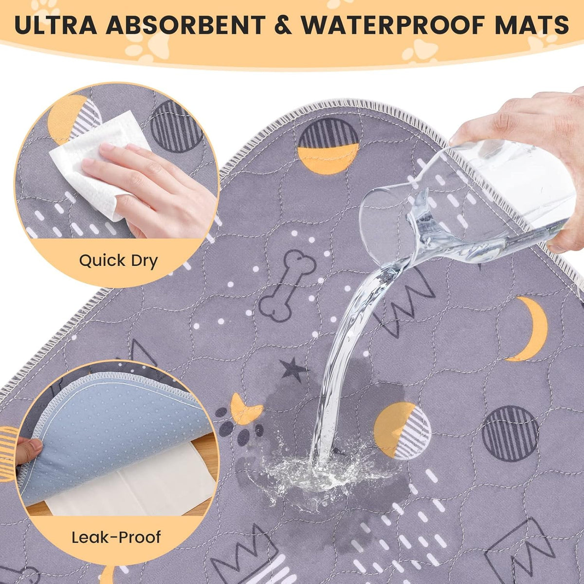 UPSKY Washable Pee Pads for Dogs 1 Pack 72” x 72” Reusable Puppy Pads Waterproof Pet Training Pads, Non-Slip Dog Mats Fast Absorbent Whelping Pads for Playpen, Potty, Crate, Bed