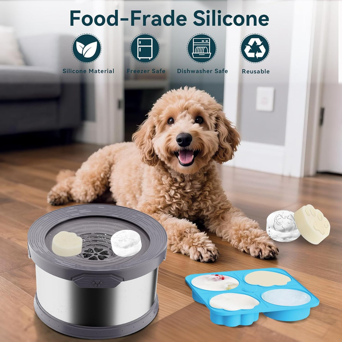 UPSKY 2PCS Dogs Treat Molds, Silicone Dog Treat Ice Cube Trays for Freezer, Reusable Ice Molds for Frozen Treats, Fits Most Dog Water Bowls, for Peanut Butter, Yogurt, Fruit, Broth & More