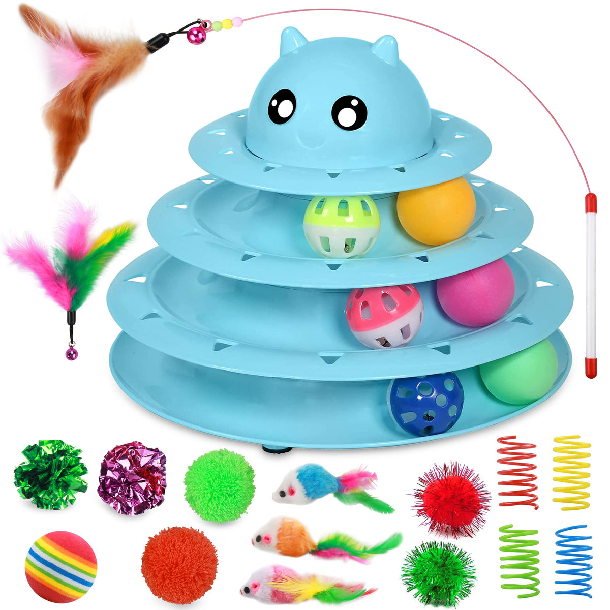 UPSKY Cat Toy Roller 3-Level Turntable Cat Toys Balls with Six Colorful Balls Interactive Kitten Fun Mental Physical Exercise Puzzle Kitten Toys