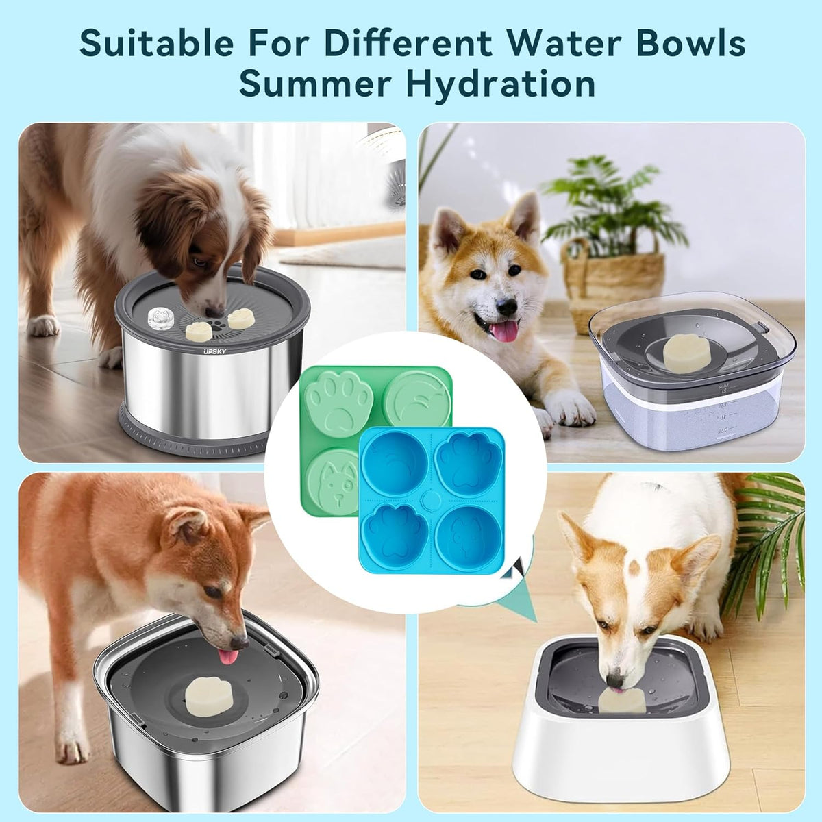 UPSKY 2PCS Dogs Treat Molds, Silicone Dog Treat Ice Cube Trays for Freezer, Reusable Ice Molds for Frozen Treats, Fits Most Dog Water Bowls, for Peanut Butter, Yogurt, Fruit, Broth & More
