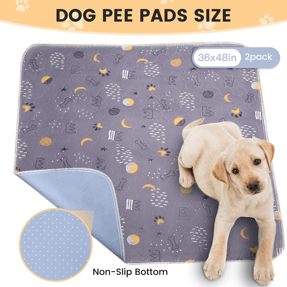 UPSKY Washable Pee Pads for Dogs 2 Pack 36” x 48” Reusable Puppy Pads Waterproof Pet Training Pads, Non-Slip Dog Mats Fast Absorbent Whelping Pads for Playpen, Potty, Crate, Bed