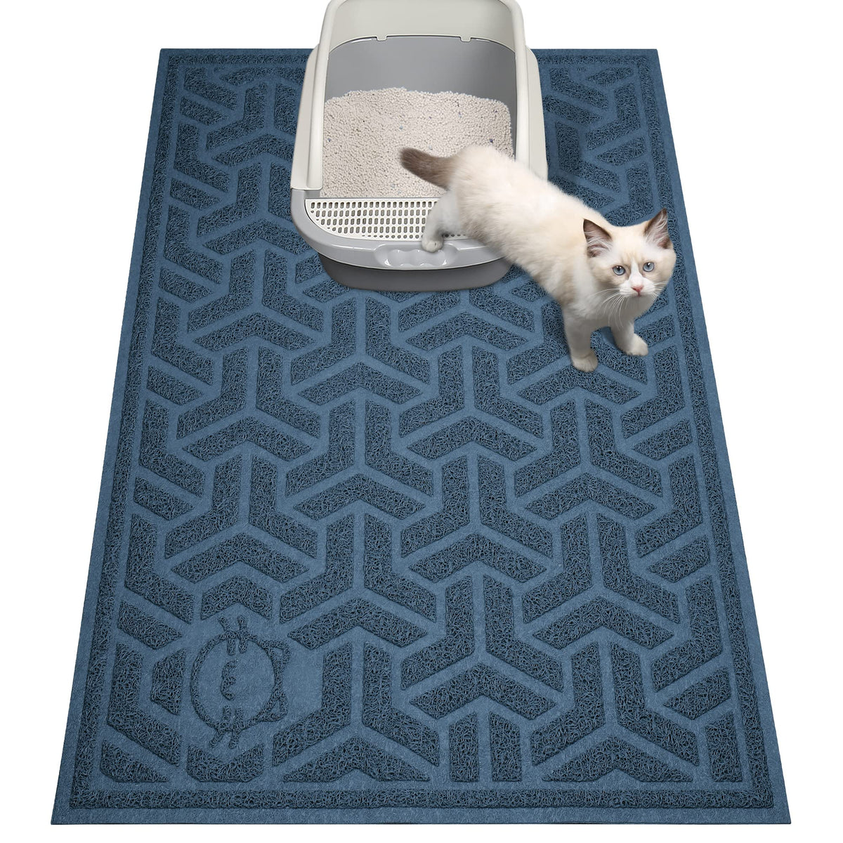 UPSKY Cat Litter Mat, Litter Trapping Mat Soft on Kitty Paws, Large Litter Box Mat 35" x 24" Scatter Control for Cat Litter, Waterproof and Extra Large Litter Box Carpet
